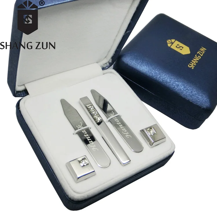 
Silver collar stays suit tie clips pin sets cuff link jewelry men gift silver cufflink 