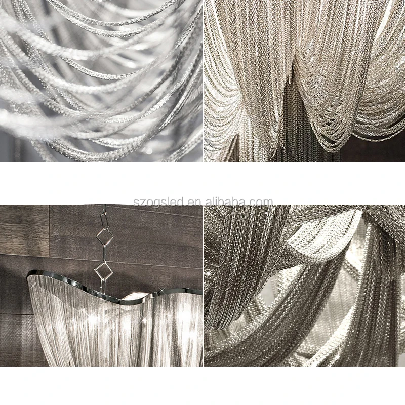 Hot sell large simple waterfall shape aluminum chain tassel pendant light chandelier