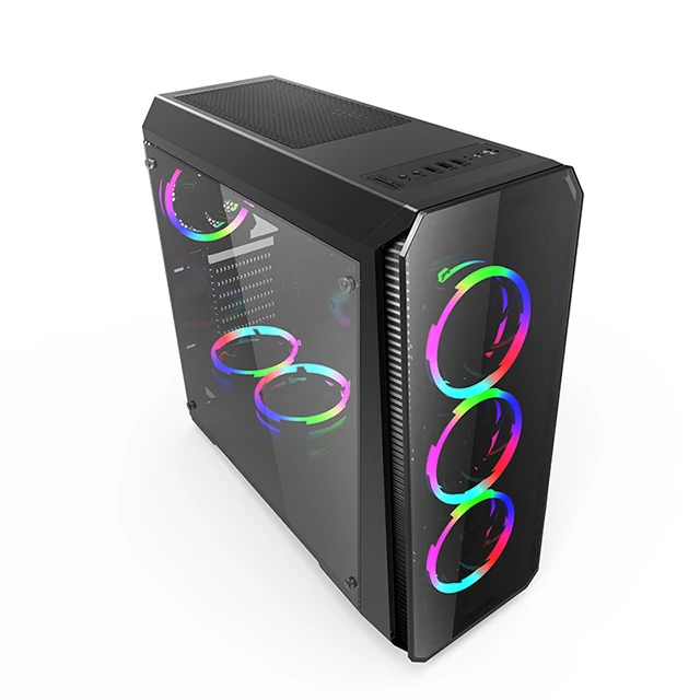 Tempered Glass RGB Fans Gaming Computer Case Mid tower PC Case