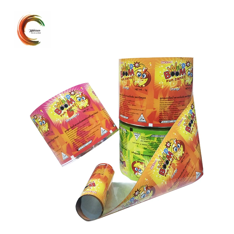 Certificated colorful lollipop candy roll film packaging with custom