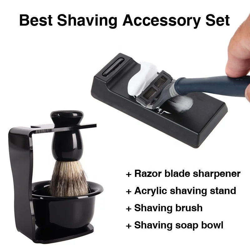 For Gillette Razor Blade Sharpener with Acrylic Stand Soap Bowl Shaving Brush Best Shaving Accessory Set
