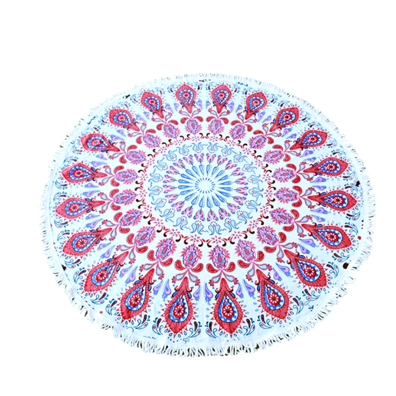 Оптовая продажа круглый пляжное полотенце с бахромой 100% хлопок, велюр