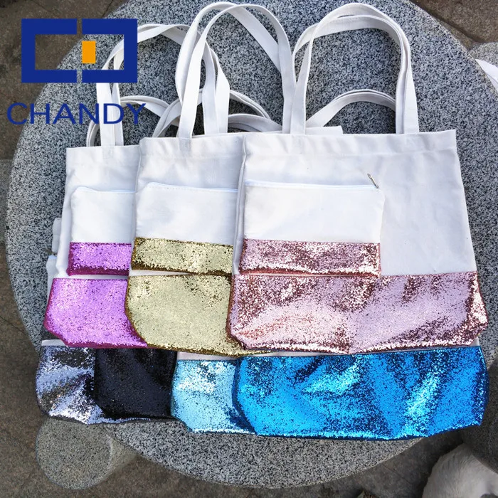 Monogram Blank Glitter Button Canvas Wholesale Tote Bags