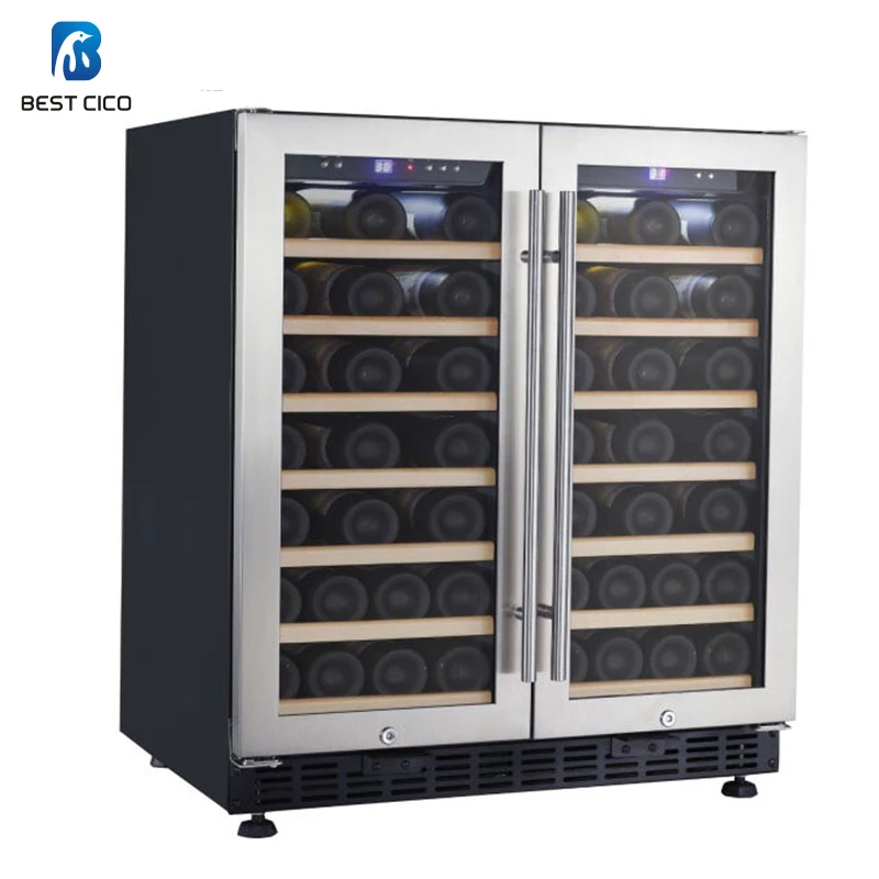 CICO Side by Side Compressor Wine Cooler, Wine Fridge, Wine Bottle Cooler Wooden Shelves Wine Preservation System Nevera De Vino