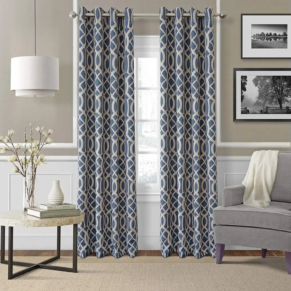 latest design Printing black out curtain printed window faux linen curtains for living room