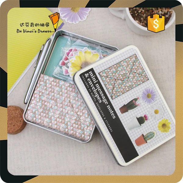 mini message notes envelopes flower paper crafts shaped cards sticker in tin box set