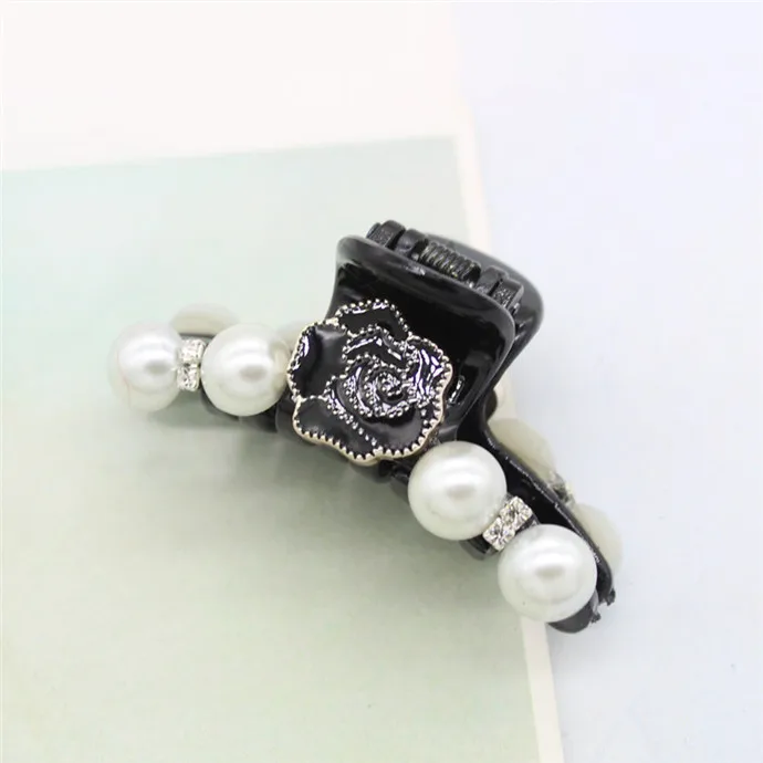 Hot Sell Women Camellia Flower Acrylic Rhinestone Pearl Plain Hair Claws