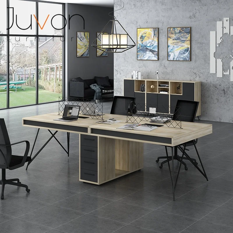 
4 people office desk with cabinet employee desk 