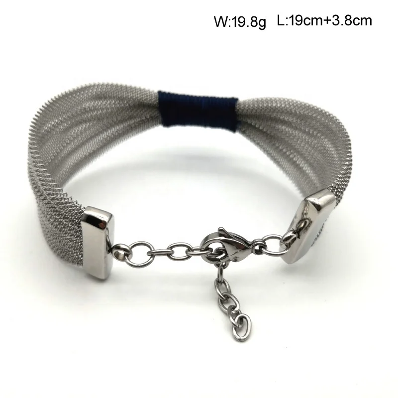 HOT Blue Code Wide Braided Mesh  Women Fashion Bangle Bracelet With Lobster Clasp  Stainless Steel