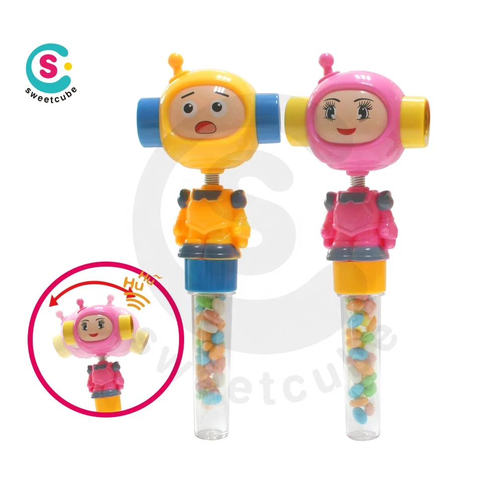 Sweetcube new item boy and girl robot shake whistle candy toy
