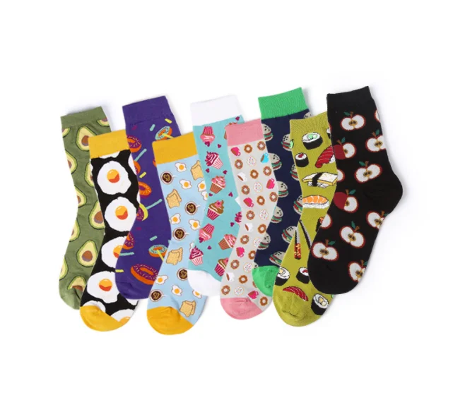 
Sweet avocado dessert poached egg apple food illustration series cotton fashion women girls socks 
