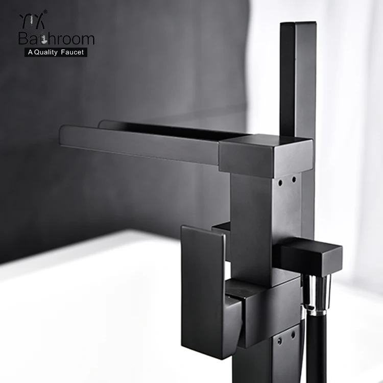 Stand alone style Contemporary  waterfall faucet matter black floor standing shower set