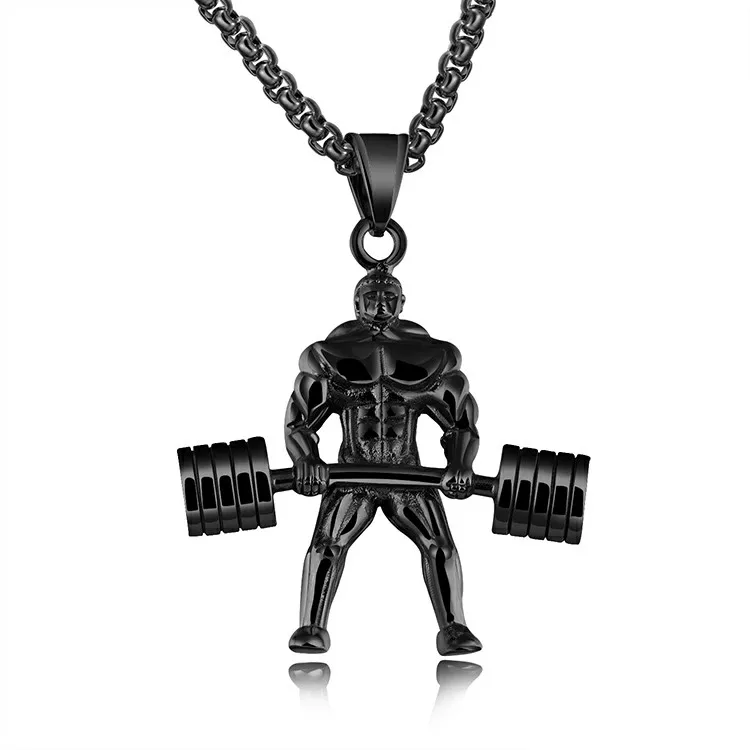Hercules Barbell Weight lifting Pendant Necklace Fitness Jewelry Factory 316 Steel Marlary Fitness Male for Men Gift Waterproof