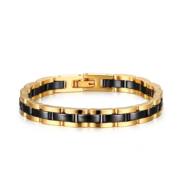 Оптовая продажа с фабрики полированный вольфрамовый черный керамический Магнитный браслет-цепочка для мужчин браслет из нержавеющей стали теннисными