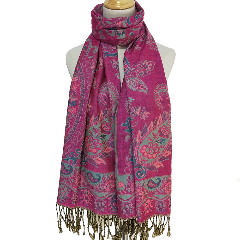 Classic Paisley Floral Pashmina Scarf Comfortable and Warm Shawl With Tassel for Ladies