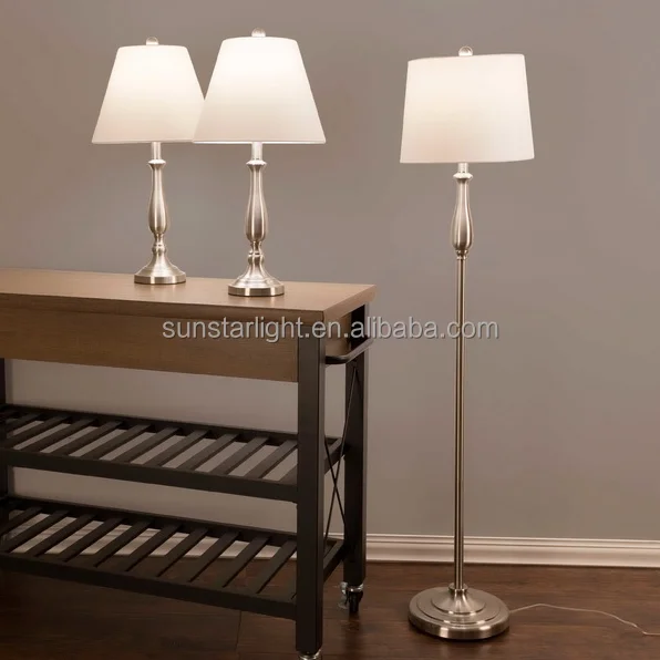 Satin Nickel Brushed Steel 3-Piece Floor and Table Lamp Set