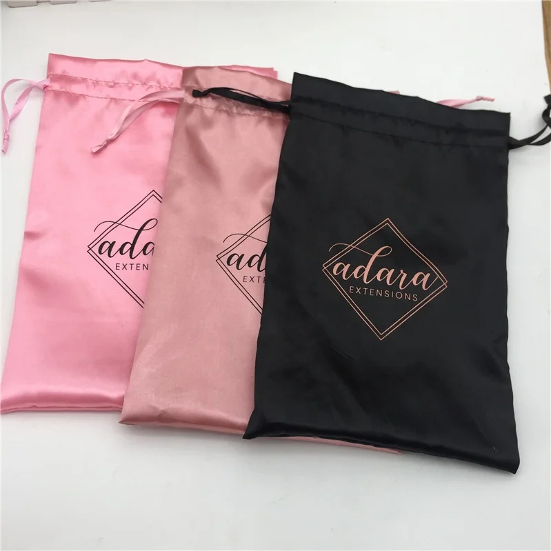 Индивидуальные розовые золотые шелковые атласные мешки для наращивания волос/атласные мешки для волос на шнурке для упаковки/Подарочный пылесборник для сатина