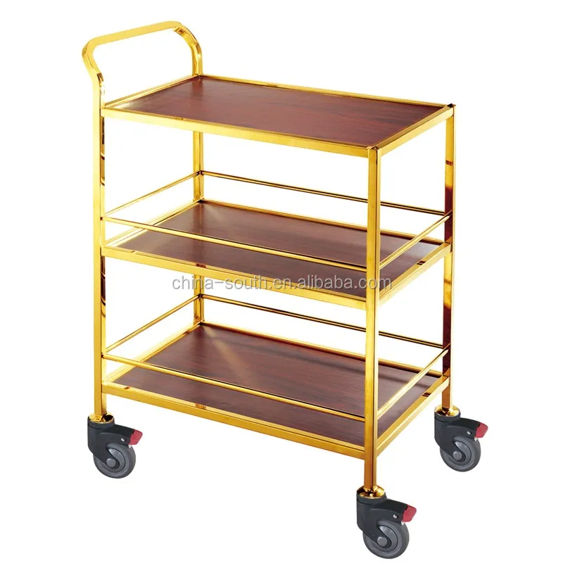 Hot sale 3 tiers Hotel Room Wooden Service catering trolley