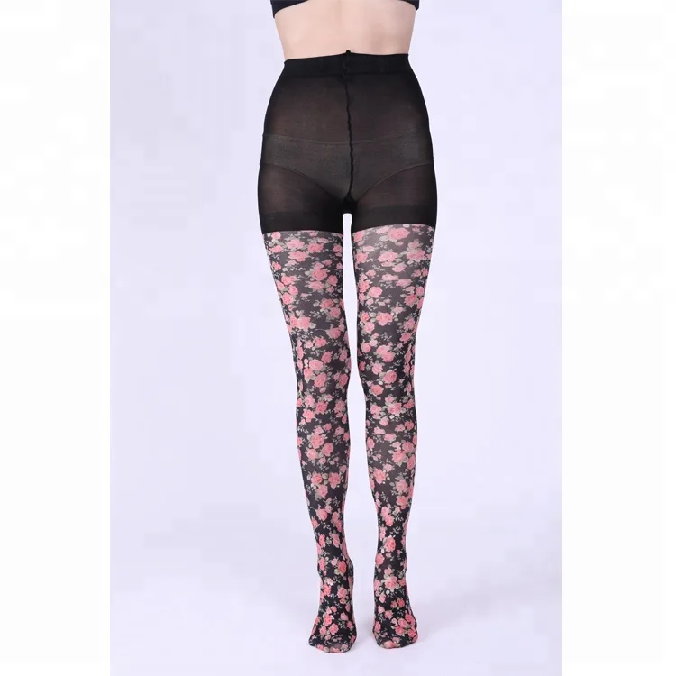 Wholesale healthy breathable non-slip sexy 360 digital flower printing nylon tights colored pantyhose