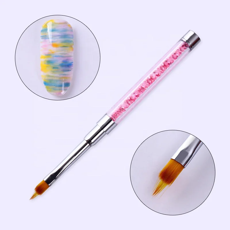 Gradient Pink Rhinestone Handle Nail Dust Glitter Powder Remover Brush,Fan Shape Nail Brush