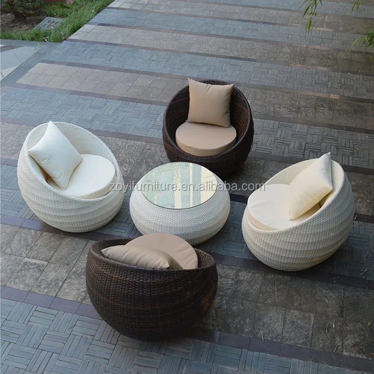 
4pcs Outdoor Garden PE Round Rattan Furniture Wicker Egg chairs And Table Set 