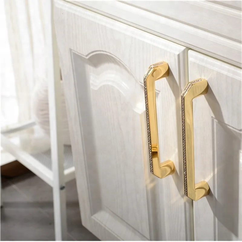 Cabinet Knobs 24K Real Gold Czech Crystal Drawer Door Handle Furniture Knobs Pull Handles Never Fade Gold & Chrome