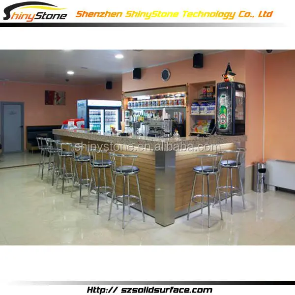 Unique L-shaped led lighting decorated solid surface/man-made stone sushi bar counter