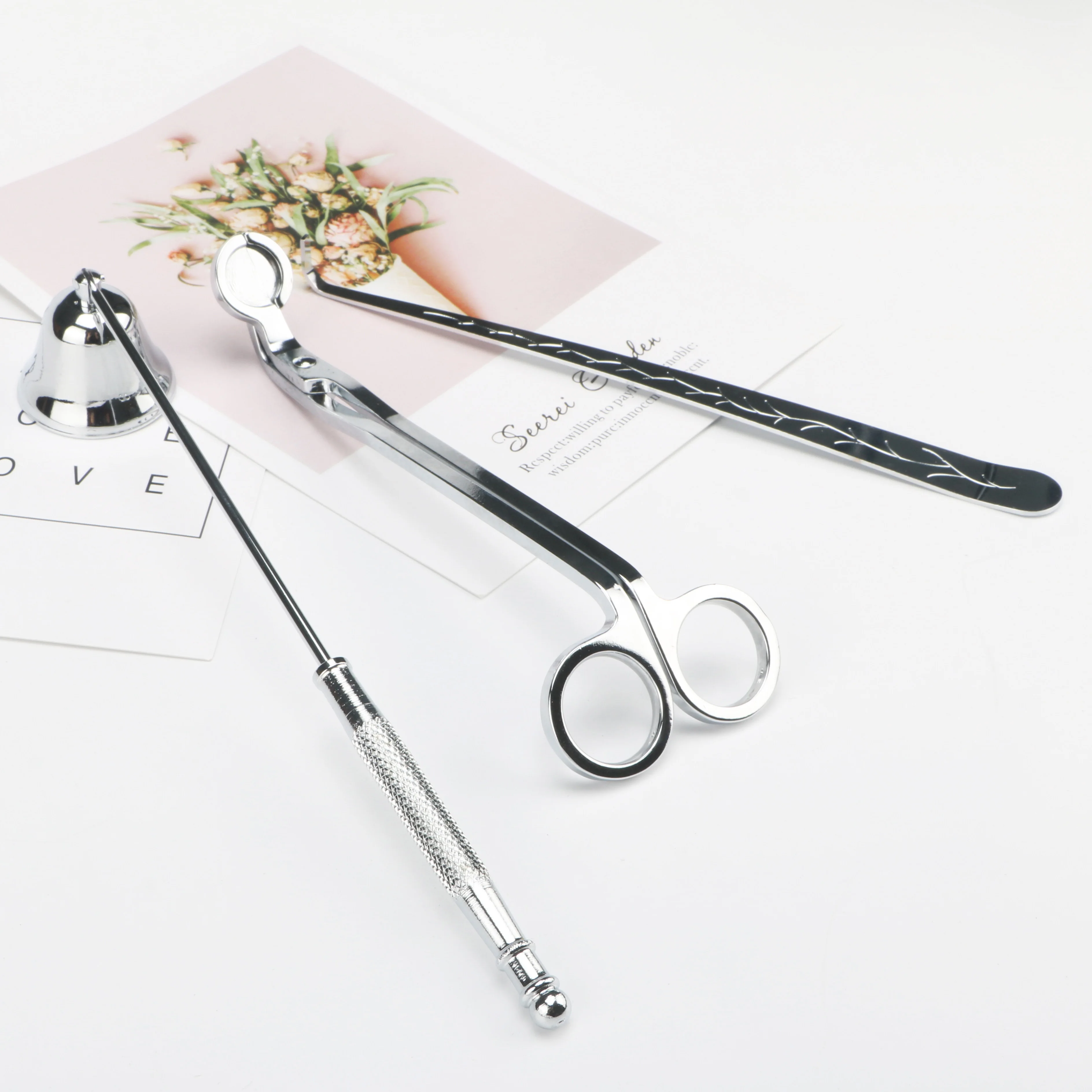 3PCS Morden Art Stainless Steel Candle Wick Trimmer Sets Candle Wick Scissors Candle Snuffer and  Wick Dipper