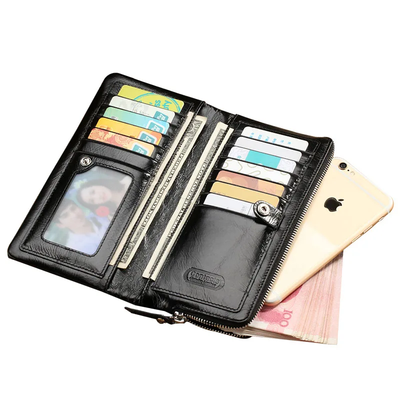 OEM New design Vintage Style Genuine Leather Long Travel Wallet for Mens