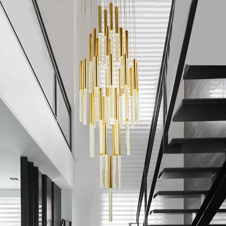 Светильник JC лестница Золотая хрустальная люстра современное освещение подвеска с регулируемой высотой и пузырьками внутри