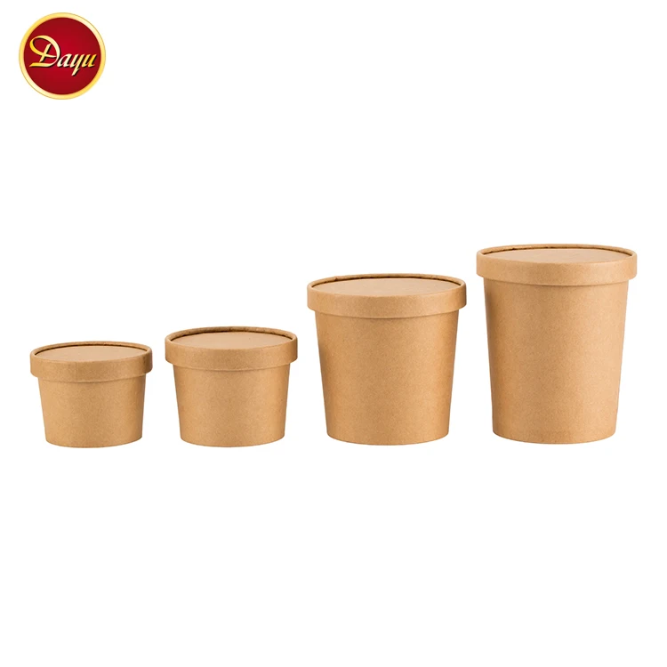 Kraft paper soup cup tub bowl with lid take away paper food packaging boxes (60537678266)