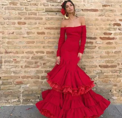 Bangkok Long Mermaid Casual Red Women Evening Party Dress
