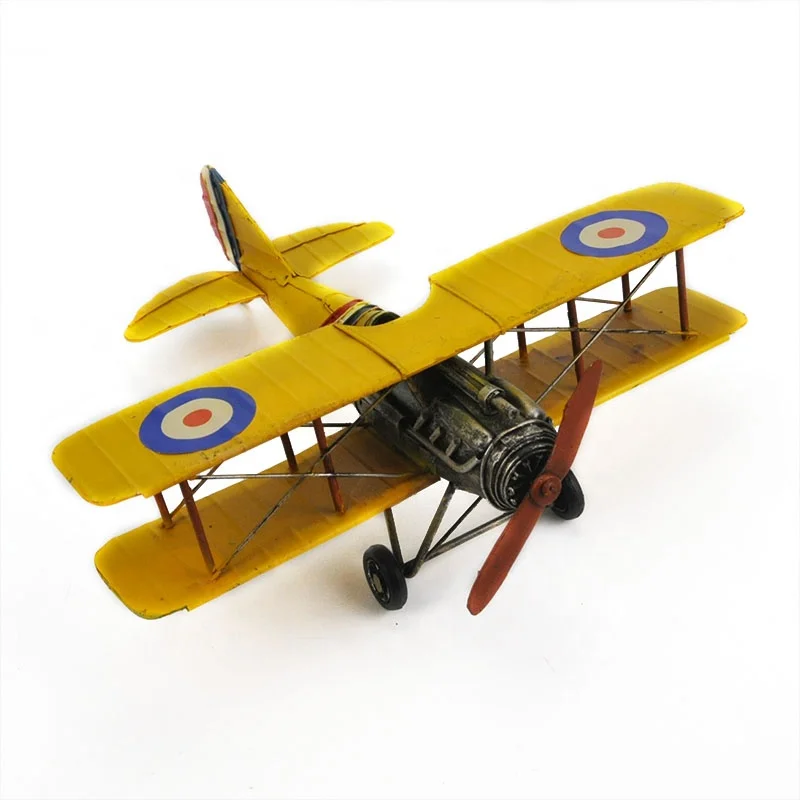 Handmade Metal Child Aircraft Toy Retro Biplane Propeller Fixed Wing Fighter Model Airplane Creative Home Decorations Kid Gift