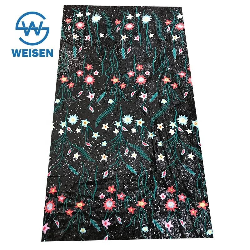 Wholesale Embroidery Design Ombre 3mm Dress Pattern Flower Sequin Fabric