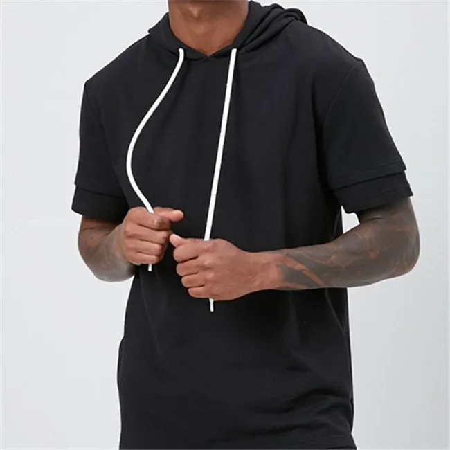 
Custom Men White Cotton Extra Long Men Blank T Shirt With Hood 