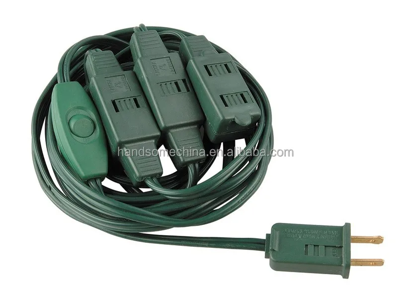 9 Outlet Green Christmas Tree Extension Power Cord With Switch