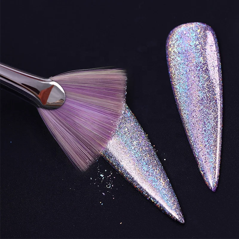 Gradient Pink Rhinestone Handle Nail Dust Glitter Powder Remover Brush,Fan Shape Nail Brush