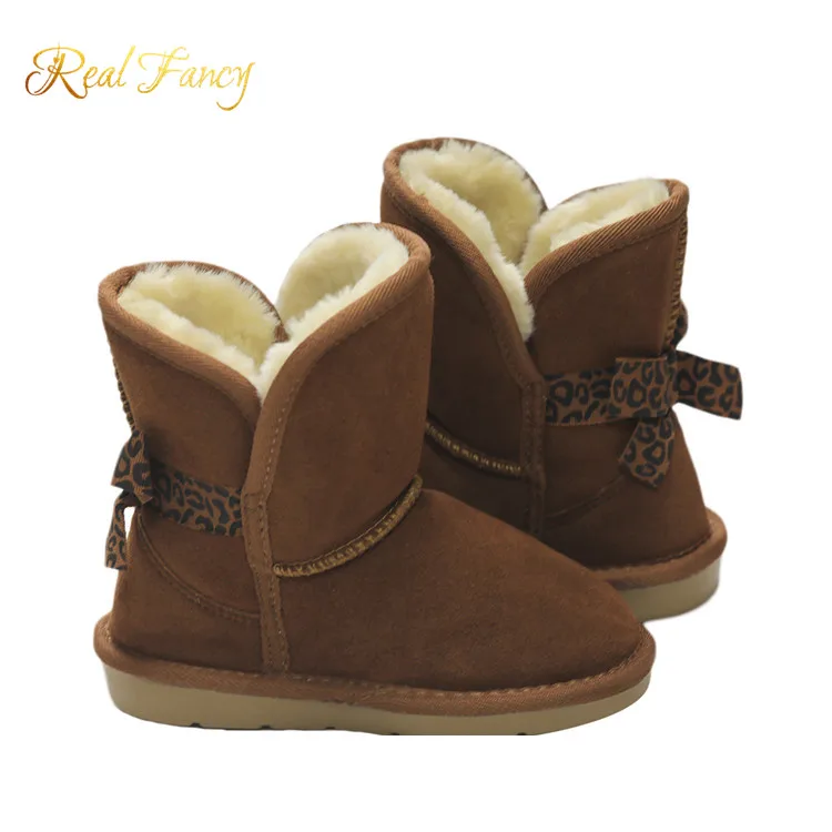 Warm fashion cow suede kids winter ankle snow boots for children