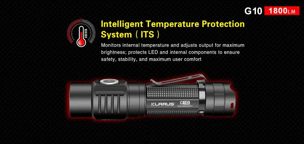 KLARUS G10 1800 Lumens Micro-USB Rechargeable Intelligent Powerful Flashlight