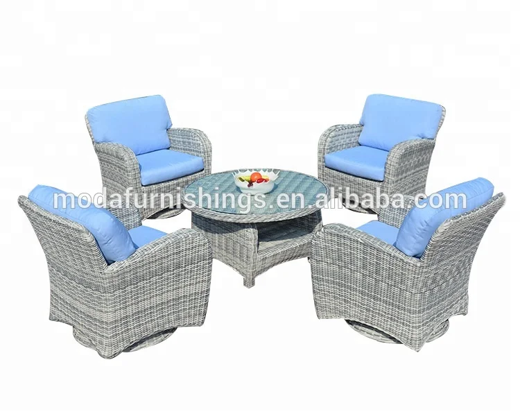 Красивые Плетеные садовые кресла-качалки из ротанга для наружного дворика, набор стеклянных обеденных столов