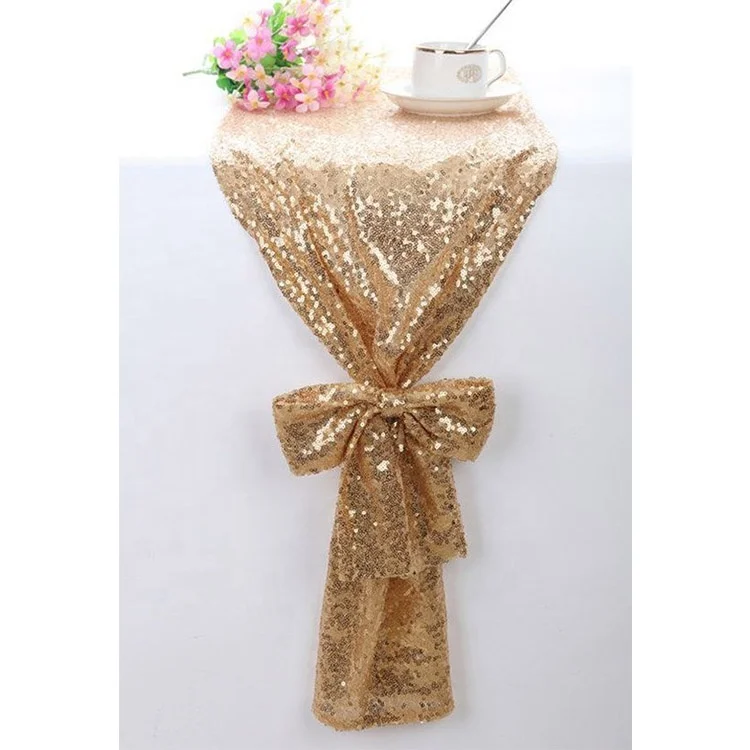 Factory Hot Sales gold sequin 12 x 108 inch table runner gauze flower Of Low Price