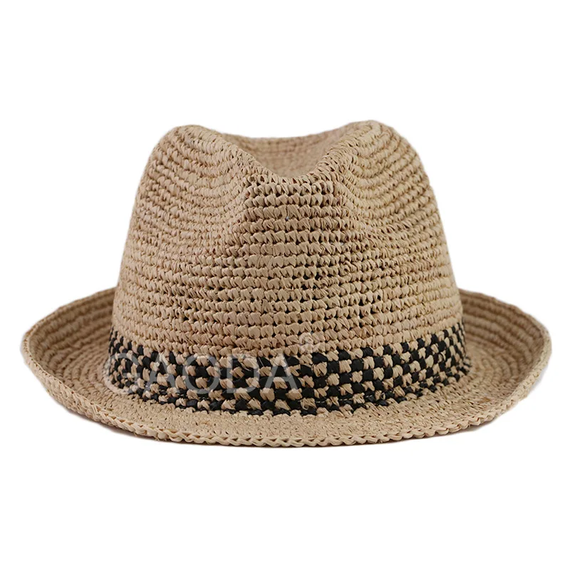 Customized fashion style unisex checked gangster straw fedora hat