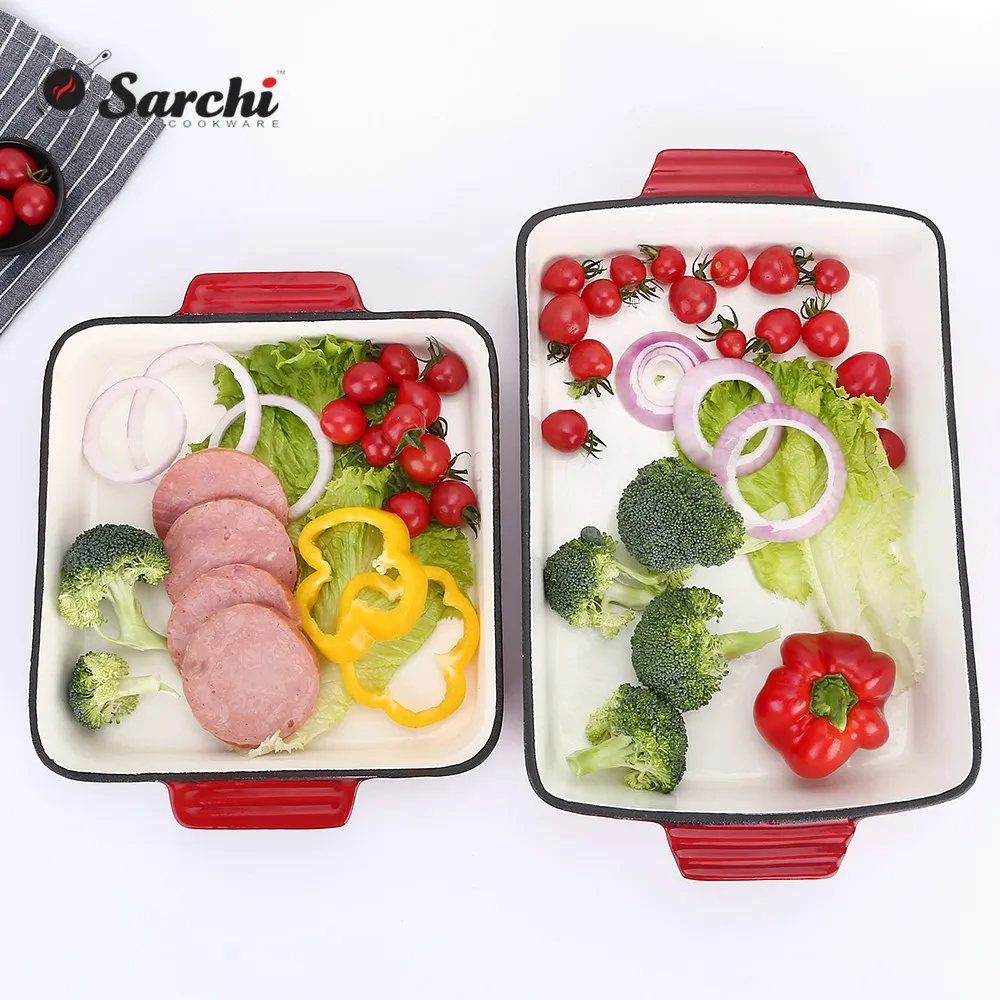 Rectangular Lasagna Pan Cast Iron Enamel Roaster Dish Pans