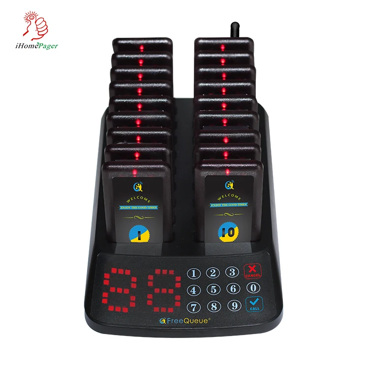 
New design wireless coaster pager queue service management system with 18 pagers for restaurant 