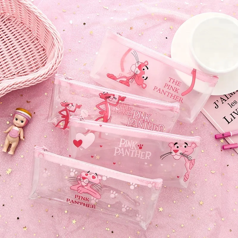 
Girl heart cute cartoon leopard transparent silicone pencil case student small fresh literary zipper pencil bag 