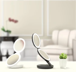Hot selling New Small Round Foldable Makeup Mirror with LED Light for Christmas promotion gifts stock goods