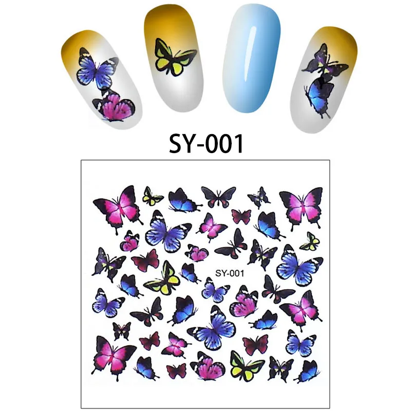 SY  Embossed 3D Nail Stickers Blooming Flower Butterfly Art Stickers Decals
