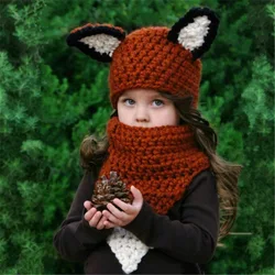 Winter warm cute baby fox cowl hat scarf
