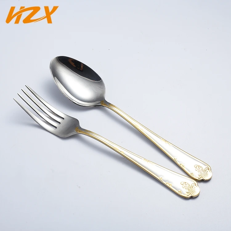 Modern Middle  gold Wedding Spoon Fork cubiertos dorados acero inox Stainless Steel Flatware Royal Vintage Style Cutlery Set