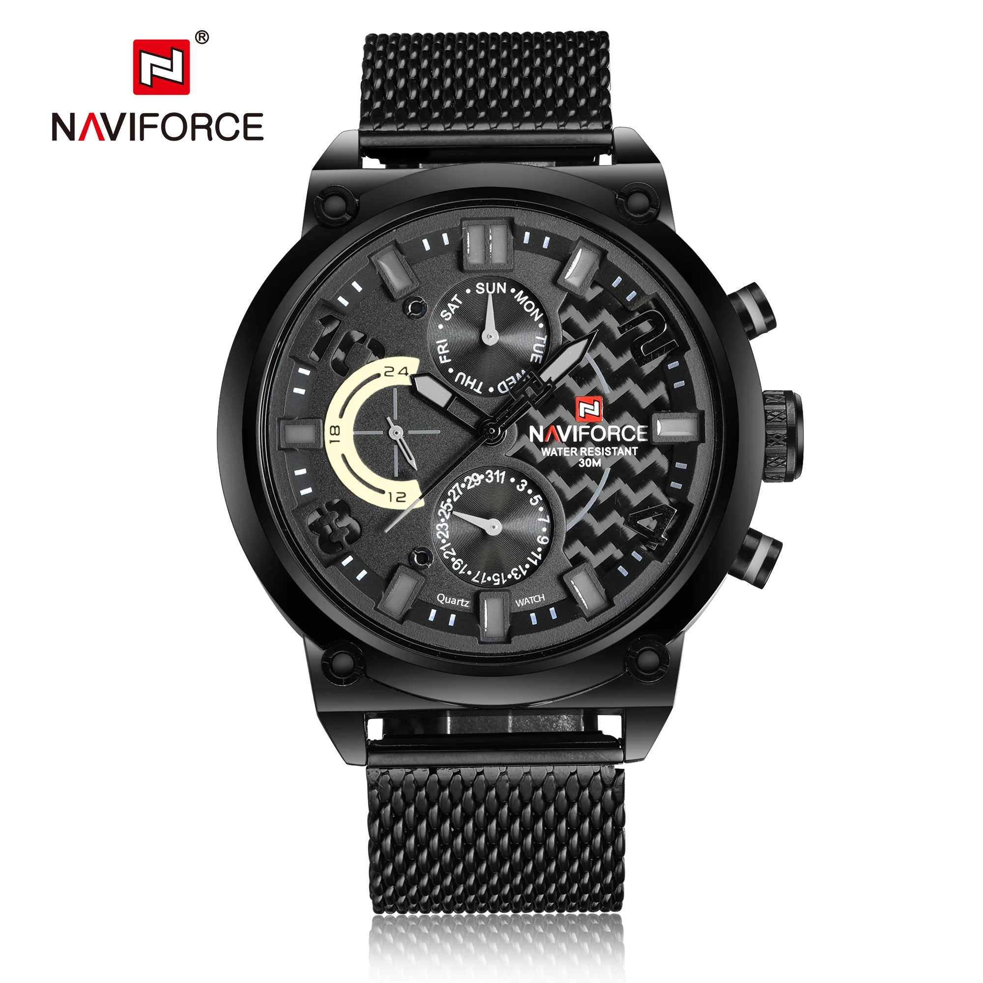 Naviforce 9068 роскошный кожаный ремешок мужские кварцевые часы 24 часа дата спортивные военные